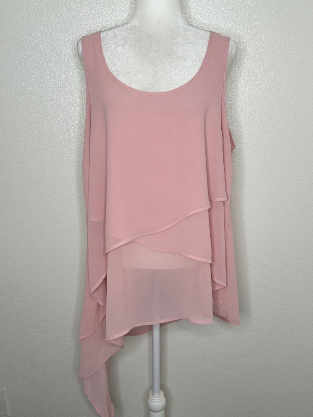 Torrid Womens Light Pink Chiffon Tiered Sleeveless Asymmetrical Tank Top 2/ 2X